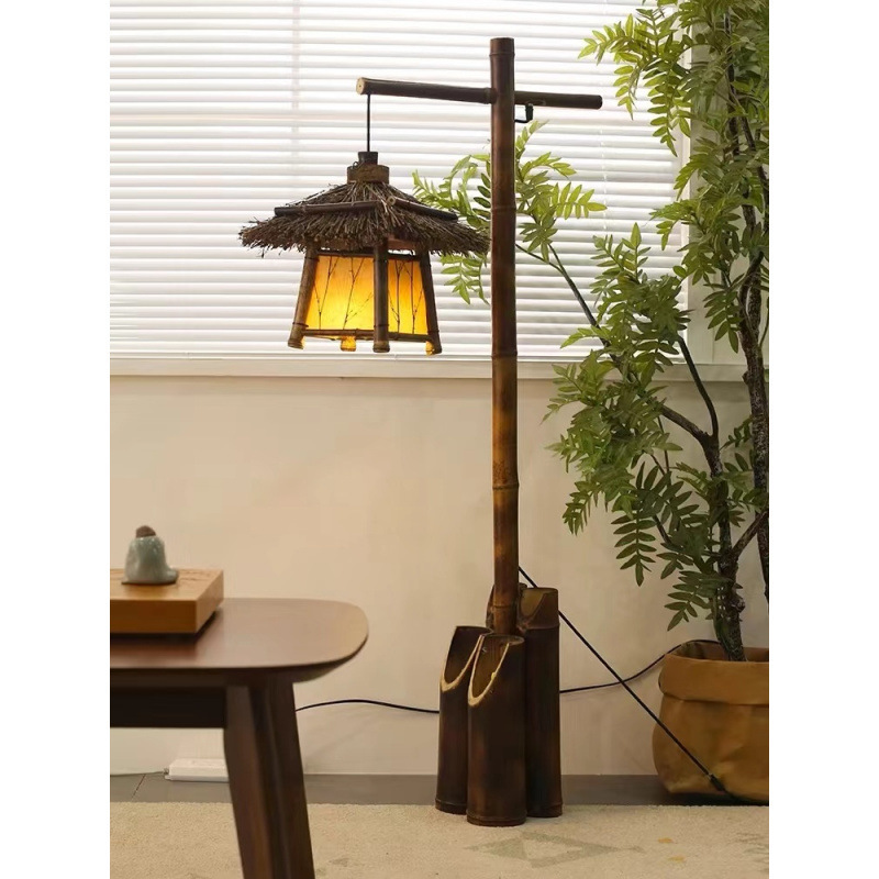 Retro Floor Lamp, Table Lamp, Night Light, B&B Study Room, Tea Room Atmosphere, Chinese-Style Personalized Living Room Lamp, Bamboo Lamp