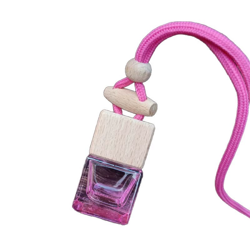 Aromatherapy Perfume Pendant Bottle, Glass with Wooden Cap, 4.8×4.6×6.6 cm, Mixed Colors