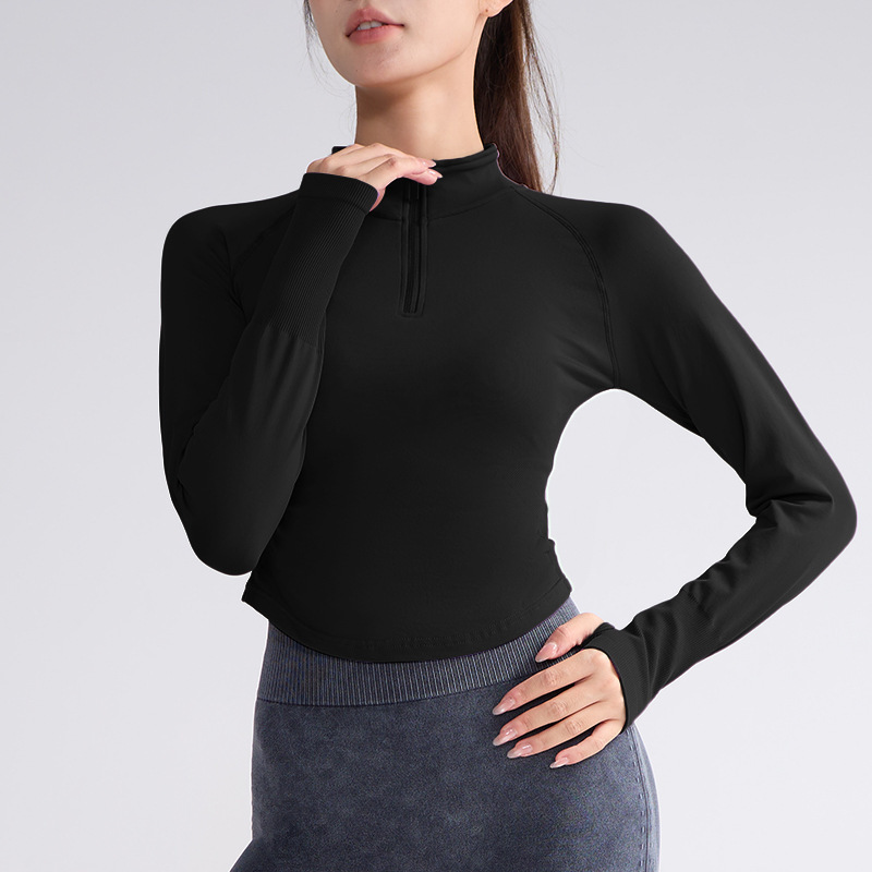 dfyne同款半拉链普拉提瑜伽服长袖运动风女士健身服修身瑜伽上衣|undefined