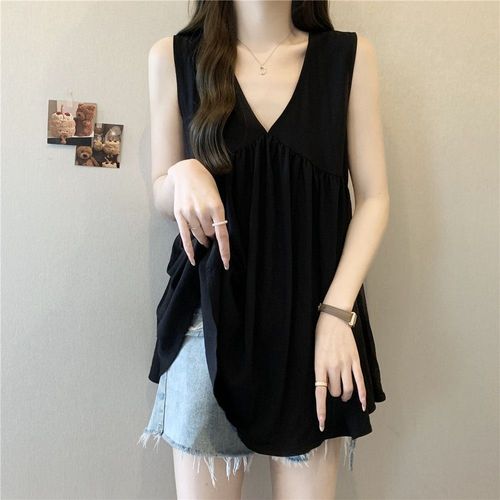 Summer Guest Black Elegant V-Neck Sleeveless Backless Blouse Women Design Style Loose Unique Top Outstanding