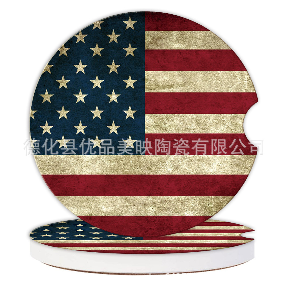美国国旗陶瓷汽车杯垫装饰车载杯垫吸水杯垫定制印制亚马逊跨境