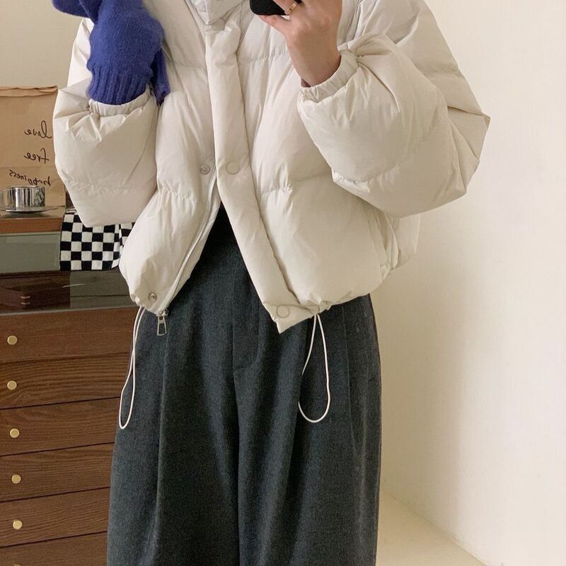 Original Korean Dongdaemun Women's Short Stand Collar down Jacket, Petite Size, 90% White Cotton, Autumn and Winter New Style