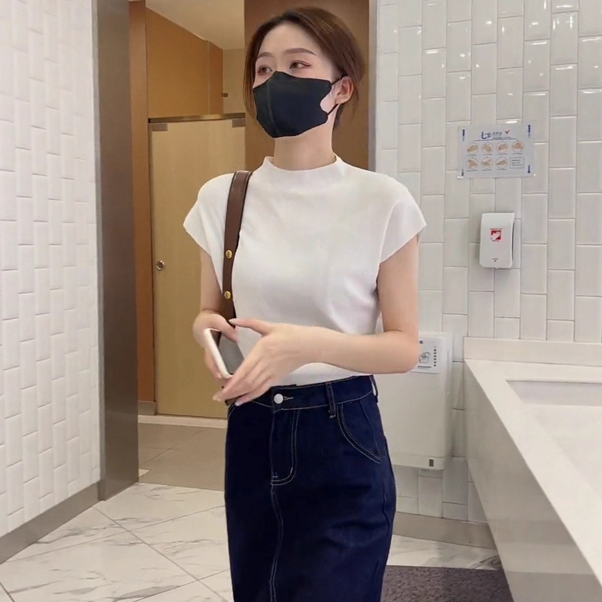 Half Turtleneck Knitwear Short-Sleeved T-Shirt for Women, Versatile Spring and Summer New Slim Fit Thin Bottoming Shirt with Inner Top