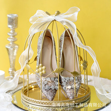 金色铁艺鸟笼婚鞋罩藏婚鞋套圈游戏婚庆摄影道具花艺装饰橱窗摆件
