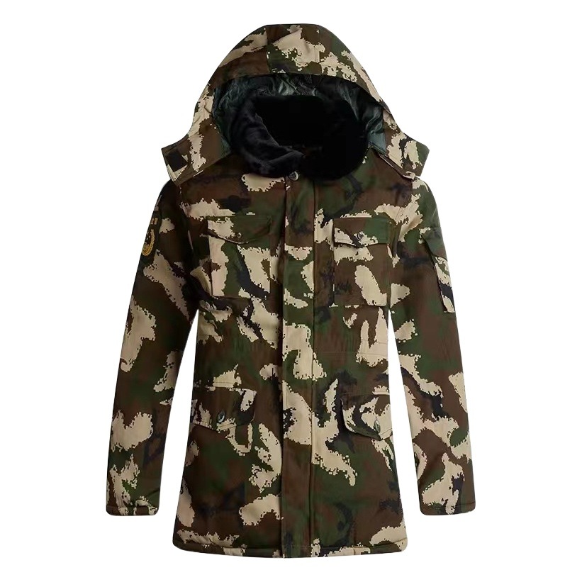 Camouflage cotton-padded coat men's winter thickened mid-length outdoor warm cotton-padded coat windproof cold-resistant work cotton-padded coat