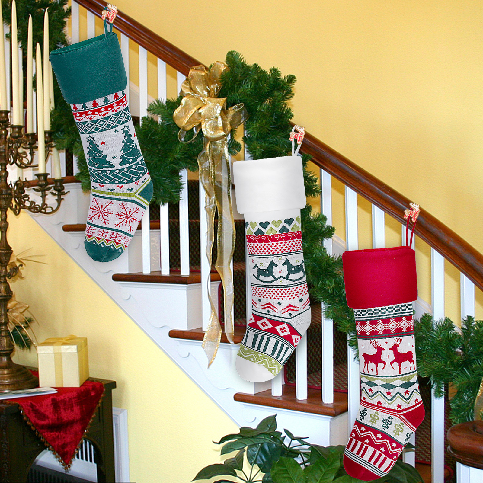 Transfronterizo nuevos calcetines de Navidad dulces de punto bolsa de lana bolsa de regalo escena diseño vacaciones Navidad calcetines decorativos