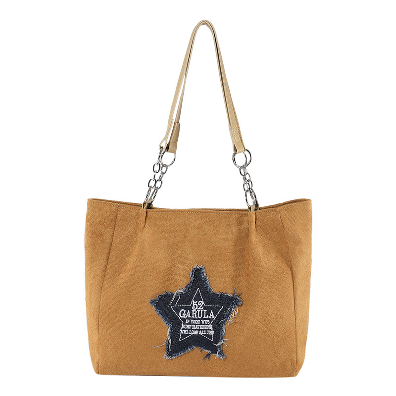 Gran capacidad de transporte 2024 nueva moda extranjera estilo simple personalidad de estrellas de bordes de lana bolso de hombro bolso de peluche de seda