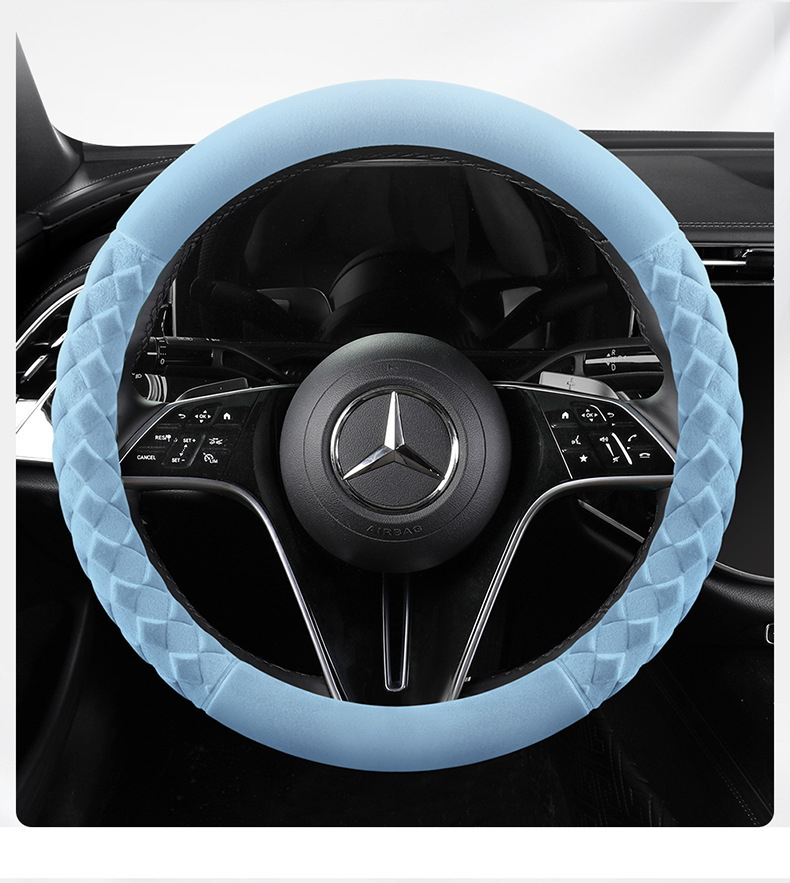 New Car Steering Wheel Cover, Cute Diamond-Shaped Handlebar Cover, Short Velvet, Non-Slip, Warm, Universal for Men and Women, D-Type Handlebar Cover