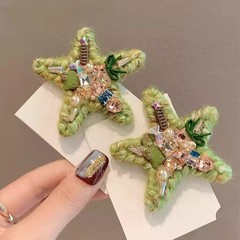 闪钻五角星发夹女刘海夹子精致发卡碎发鸭嘴夹多巴胺毛绒发夹边夹