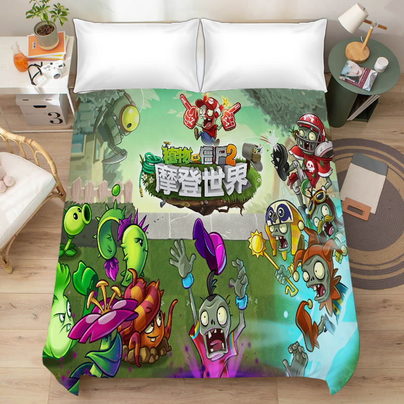 Plants Vs. Zombies Bed Sheetss Cartoon Game Student Dormitory Single Product Bed Sheetss Four-Season Brushed Bedding