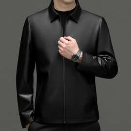 海宁绵羊皮皮衣男士秋冬季翻领中年爸爸外套休闲高档行政皮夹克男