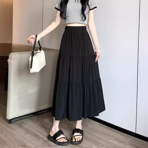 White High-Waist Tiered Cake Dress for Women - Summer Thin Version Plus Size Slimming Skirt for Plus-Size Women - Medium Length Pear Shape A-Line Skirt