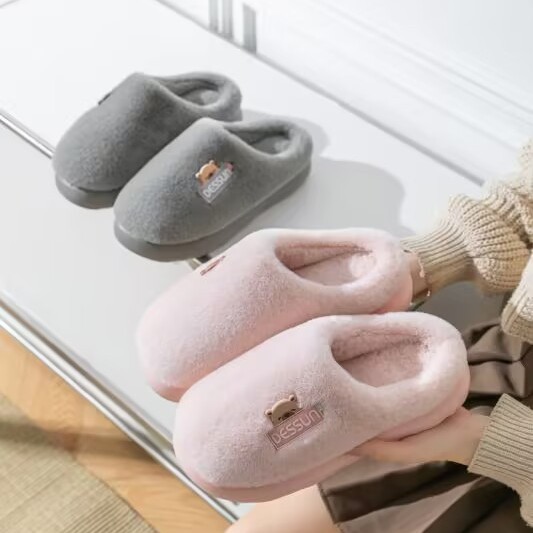 迪盛棉拖鞋情侣冬季2025室内家用可卡通爱小熊女保暖毛绒棉鞋男士