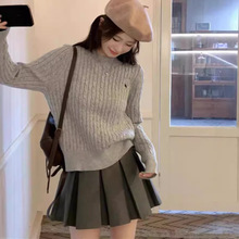 自留款~软麻花刺绣小马圆领针织打底衫秋冬新款休闲套头毛衣内搭