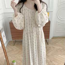 韩国ins女士早春睡裙高级感长款家居服爱心甜美公主风漏背睡衣女