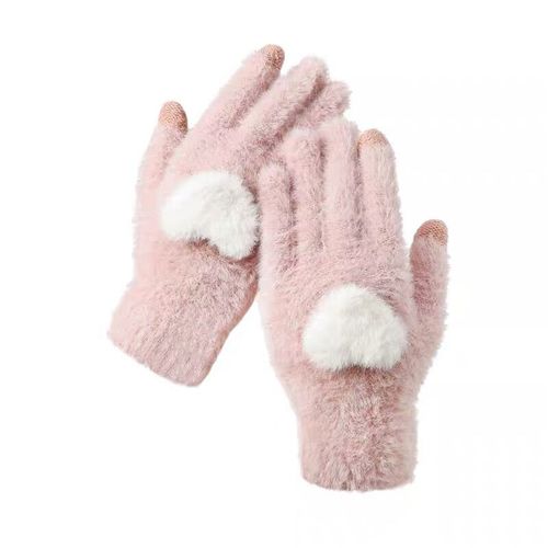 Autumn and winter plus velvet warm touch screen gloves for sweet girls Korean style cute knitted wool split-finger cycling for cold-proof students