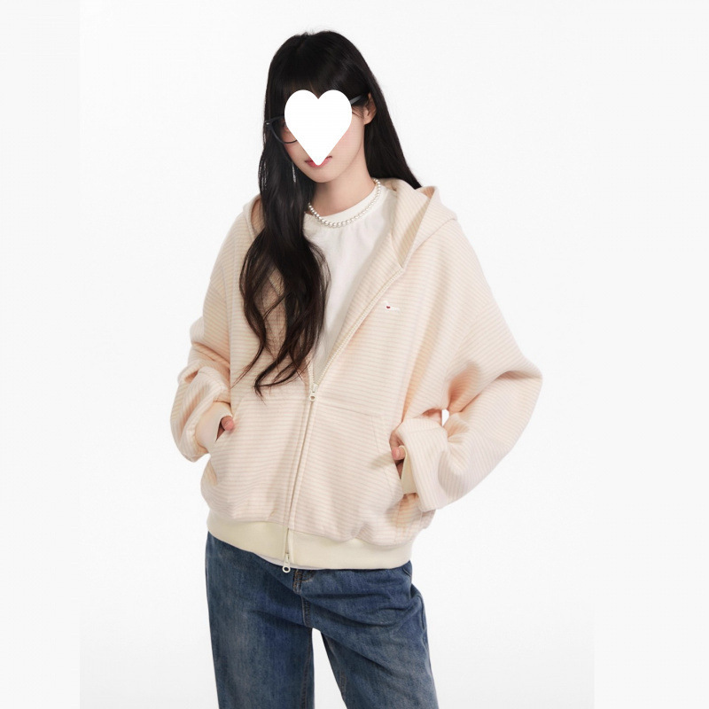 King Prince Autumn Korean-style Loose Striped Cardigan Hooded Sweatshirt for Women Casual Long-sleeve Jacket