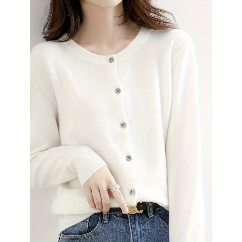 2025 Cross-Border New European and American Cream Color Women's Soft Knitted Cardigan Long-Sleeved Button Sweater