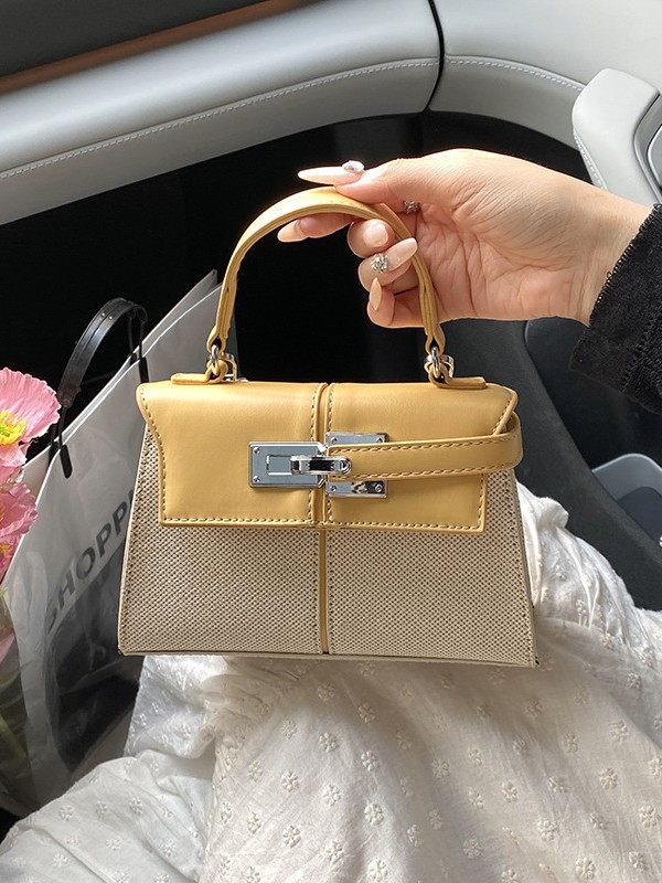 Bolso Kelly portátil de estilo explosivo transfronterizo, bolso cuadrado pequeño con costuras de arpillera para mujer, textura de alta calidad, color en contraste, bolso de mensajero de lujo ligero
