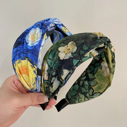 Summer new retro high skull cross headband oil painting version fashionable wide-brimmed versatile headband women's printed pressed hair accessories