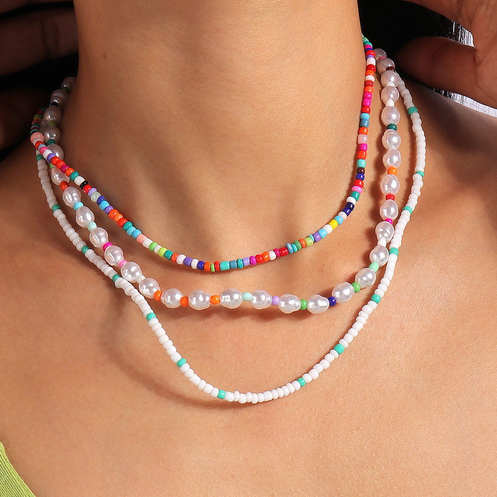 10g Weight Necklace Classification Seed Bead Chain Material Beaded Chain Chain Type 1 Piece, 1 Set Quantity Casual, Holiday, Street Occasion Resin Material Flower Pattern All Seasons Season Women's Gender Beaded Design Elegant, Lady Style Elegant Lady Flower Resin Beaded Chain Beaded Necklaces Wholesale 24