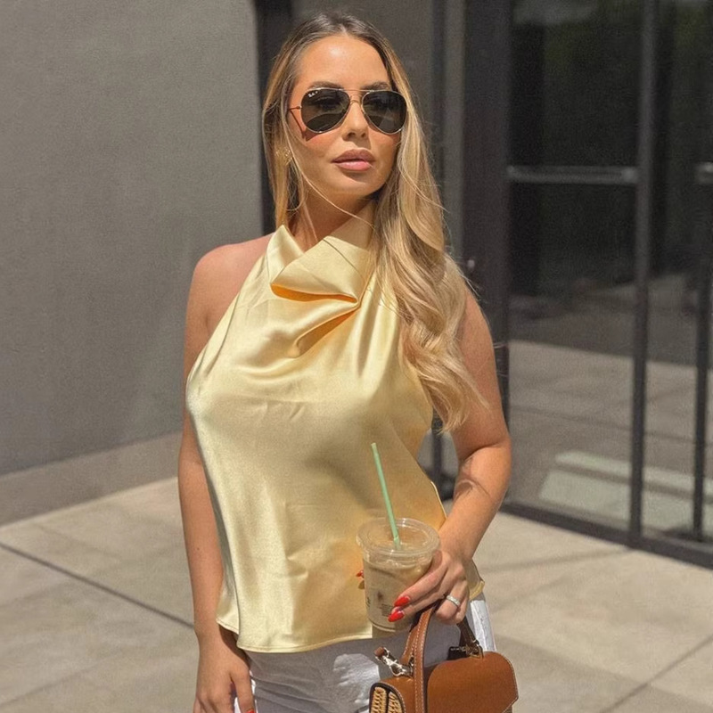 Za Cross-Border Foreign Trade Wholesale Aliexpress Hot-Selling Spring Fashion Silk Satin Texture Halter Neck Camisole Za Cross-Border Foreign Trade Wholesale Aliexpress Hot-Selling Spring Fashion Silk Satin Texture Halter Neck Camisole
