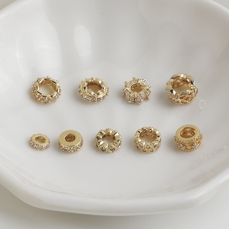 14K Gold-Filled Color-Preserving Zircon Large Hole Wheel Beads Gear Crown Hand Necklace Beading Material DIY Jewelry Accessories 14K Gold-Filled Color-Preserving Zircon Large Hole Wheel Beads Gear Crown Hand Necklace Beading Material DIY Jewelry Accessories