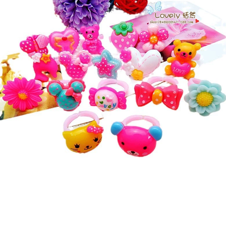 -children's cute cartoon transparent plastic ring, with gem, wholesale