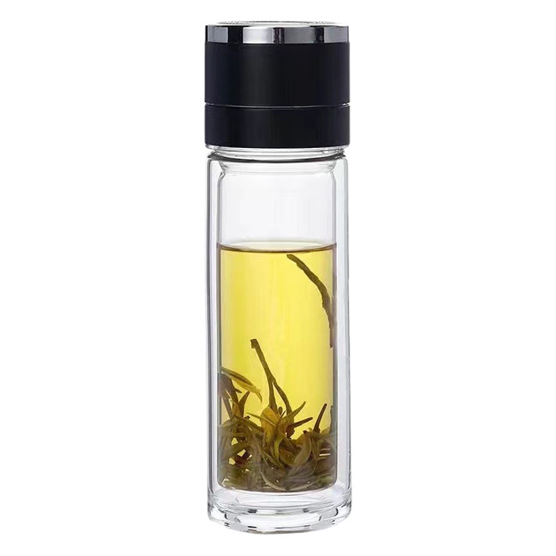 Entrega de fábrica taza abierta rápida con un solo clic cubierta abierta taza de vidrio de borosilicato de doble capa taza de negocio taza de té de separación de té