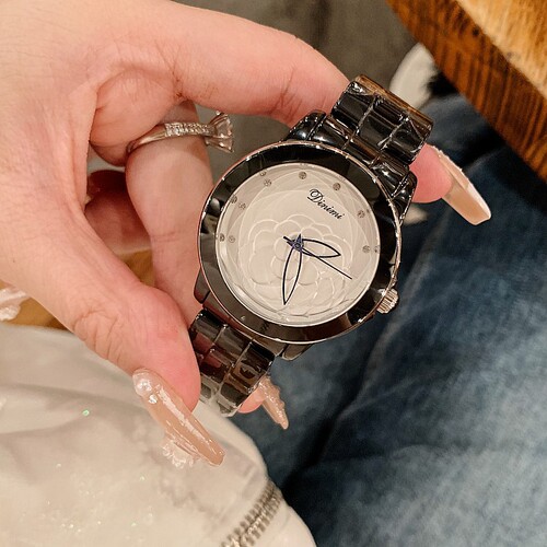 Timminy's new Korean version of ceramic strap women's watch trendy fashion women's watch feminine flower dial