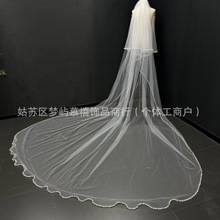 新款超仙大拖尾头纱白色双层长款珍珠包边拍摄道具新娘婚礼主头纱
