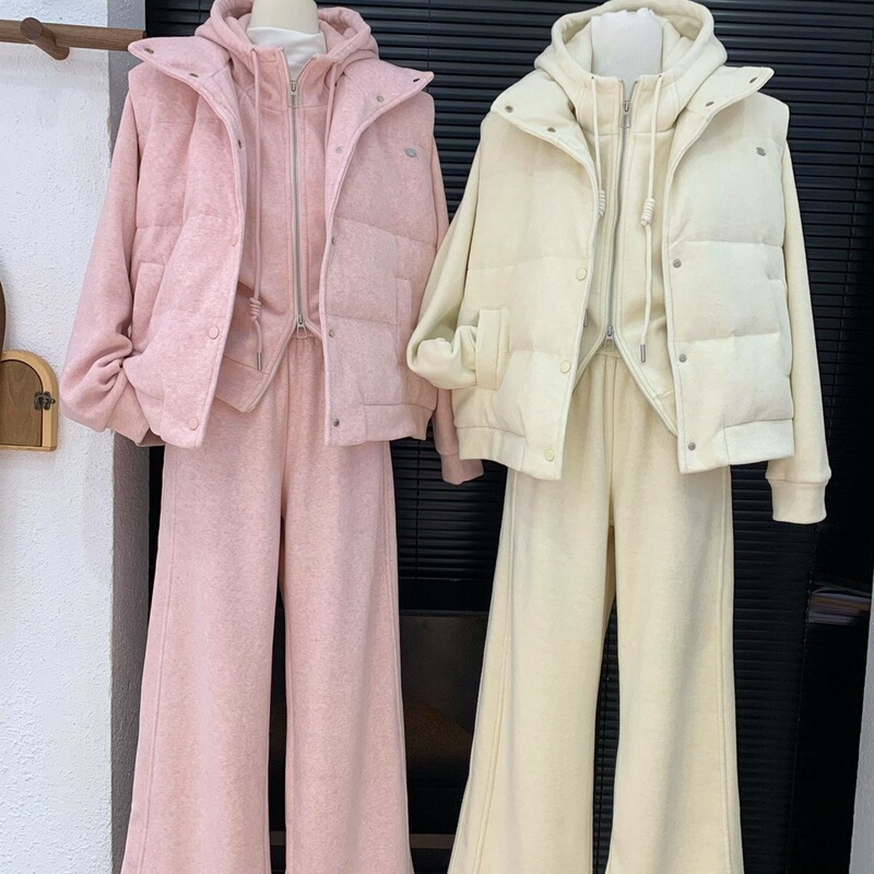 感流行运动风套装女秋冬季新款短款卫衣加厚无袖马甲三件套女|undefined