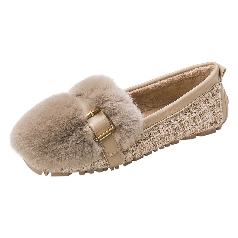 2023 Otoño e Invierno Nuevos mocasines planos de mujer forrados de lana zapatos de felpa cálidos de invierno de mujer ropa exterior zapatos de gran tamaño 41-43