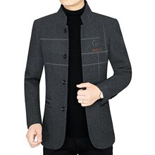 男士毛呢大衣立领加厚保暖外套短款秋冬季商务休闲男装夹克爸爸装