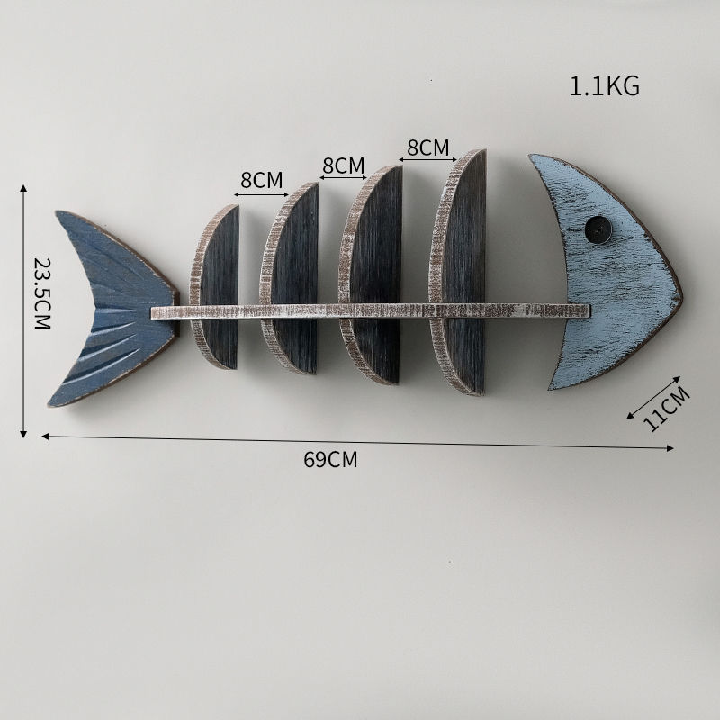 Fábrica directa de decoración mediterránea estantes de peces esqueleto partición de madera en forma de pez estante creativo de pared decoración de pared