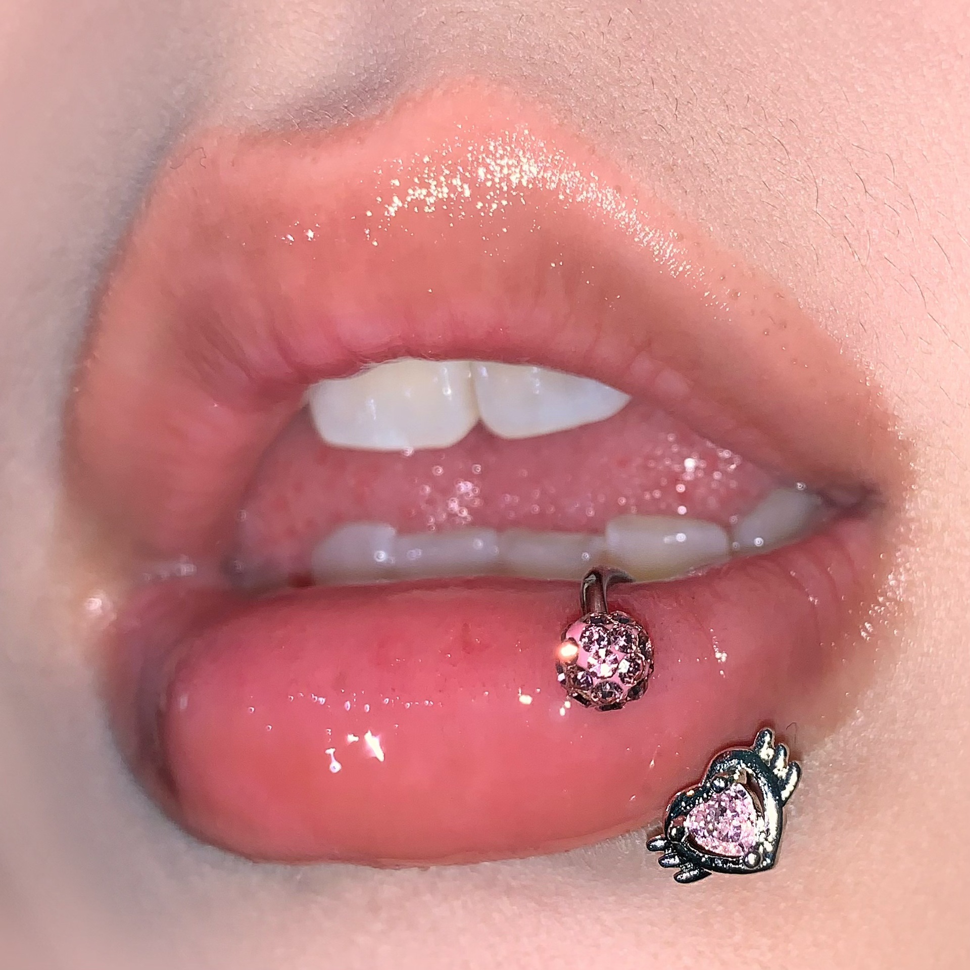 Labret stud lip piercing jewelry styling detail