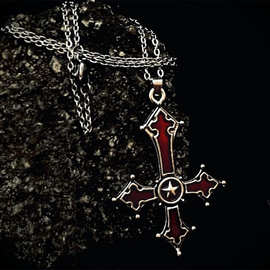 欧美跨境绯红色哥特式十字架吊坠项链 饰品欧美朋克风 怪异风格