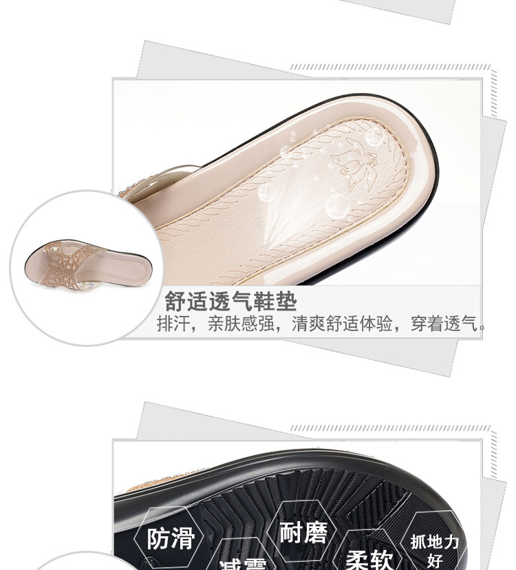 Dép xỏ ngón nữ đế bệt da thật đính đá rhinestone — Màu vàng chi tiết 15