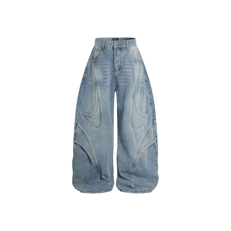 Gy Cross-Border American High Street Style Deconstructed Arc-Shaped Patchwork Wide-Leg Pants with Multi-Layer Hand-Rubbed Whiskered Vintage Washed Denim Long Pants Gy Cross-Border American High Street Style Deconstructed Arc-Shaped Patchwork Wide-Leg Pants with Multi-Layer Hand-Rubbed Whiskered Vintage Washed Denim Long Pants
