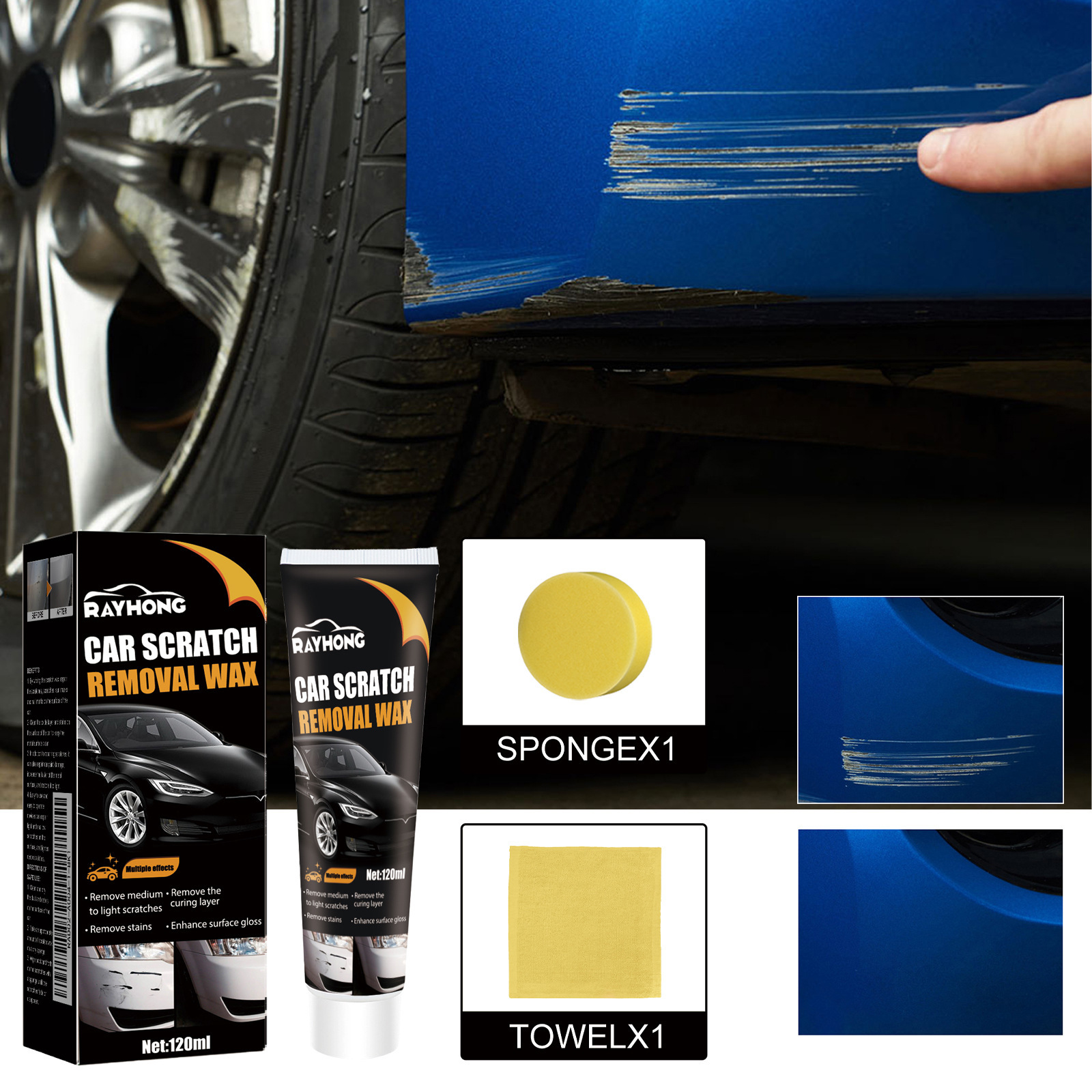 Rayhong Car Scratch Wax Car Paint Protection Polishing Mark Removal Maintenance Paint Repair Cleaning Decontamination Abrasive