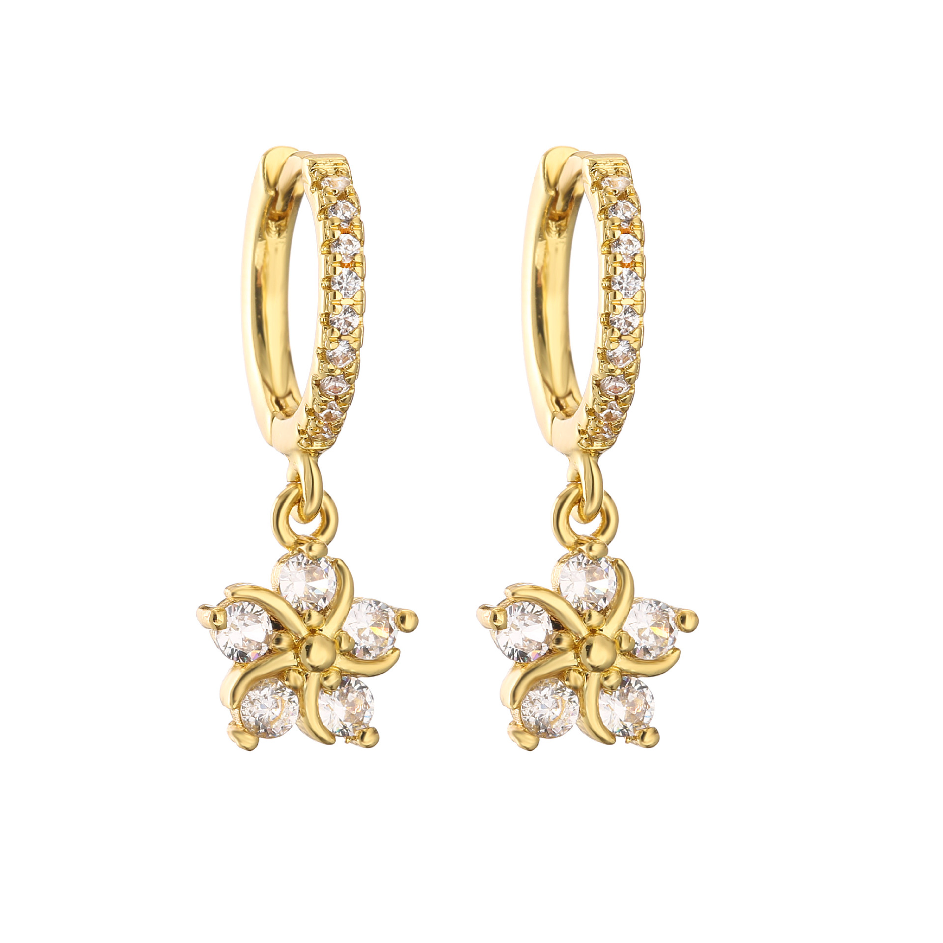 1 Pair Fashion Water Droplets Flower Copper Inlay Zircon Drop Earrings display picture 6