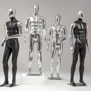 Clothing Store Full-Body Electroplated Silver Male Model Environmentally Friendly Plastic Material Men's Clothing Store Window Display Display Prop Rack