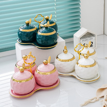 北欧轻奢陶瓷调料盒厨房用品味精盐罐子家用组合套装调味料收纳盒