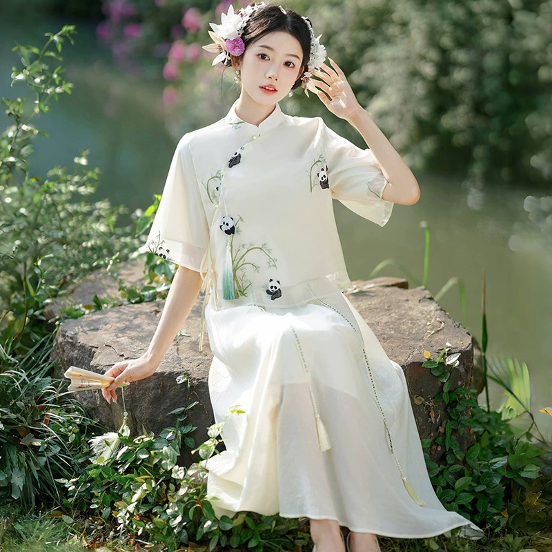 Реальная стрельба Новая китайская вышивка спереди с воротником