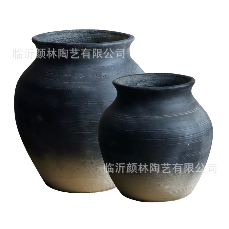 Cementos de tierra gris negro gran vientre redondo plantación interior verde hacer viejas macetas de diseño de decoración del espacio del hotel