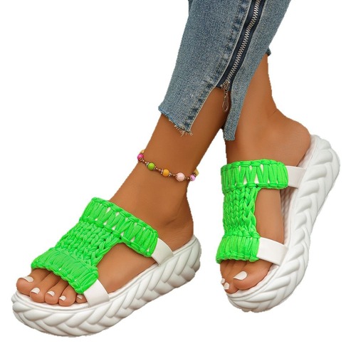 Women's Loose Fit Thick Sole Lightweight Knitted Slippers, Round Head Roman Casual Knit Shoes