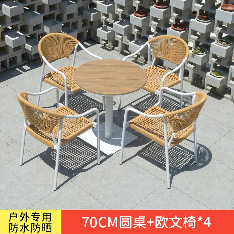 Mesa y silla de patio al aire libre, terraza de jardín de caña, balcón, mesa y silla de caña casuales, combinación de mesa y silla al aire libre