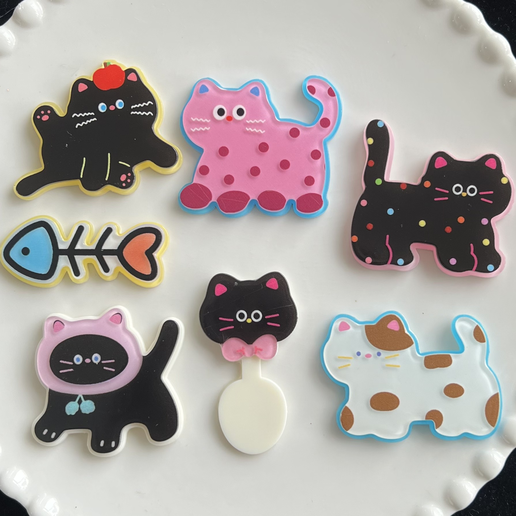 可爱双层黑猫系列亚克力贴片DIY头饰手机壳奶油胶装饰鞋花批发