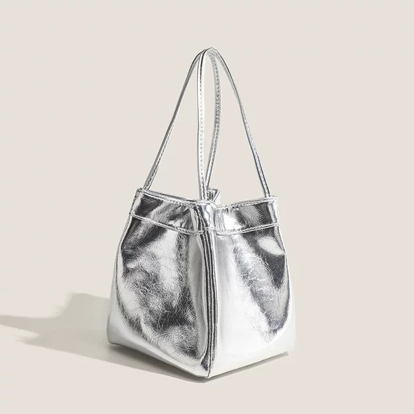 New Style Mirror Texture Bucket Bag, Fashionable and Versatile, Trendy Shell Glossy Dopamine with Handbag