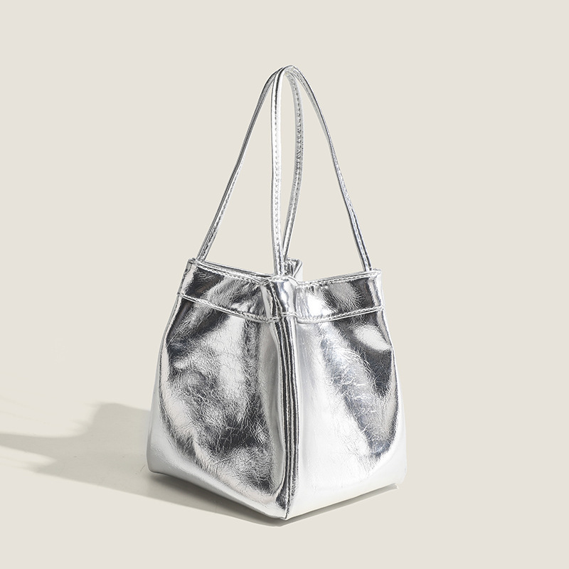New Style Mirror Texture Bucket Bag, Fashionable and Versatile, Trendy Shell Glossy Dopamine with Handbag